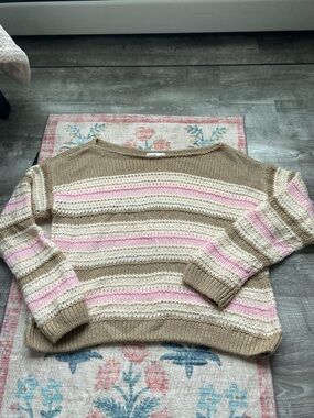 Hollister Striped Sweater Beige , Cream & Pink